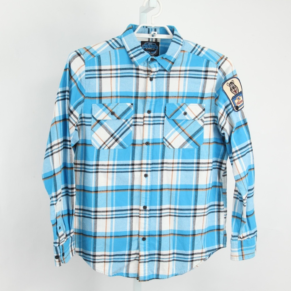 Angry Minnow Flannel Co Hamm's Beer Shirt Mens Large Blue Plaid Cotton Flannel - Picture 3 of 12